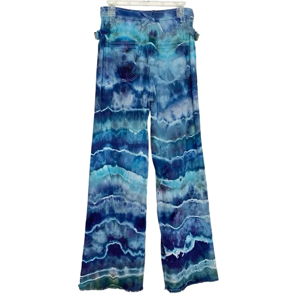 Ulla Johnson Wide Leg Flare Jeans High Rise Womens Size 8 Mixed Blue Ocean Waves - Picture 2 of 16